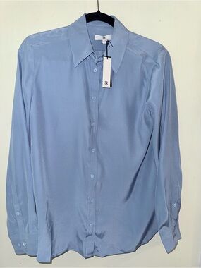 NWT Banana Republic 100% Silk Button Up Blouse Shirt - Light Blue - Size S